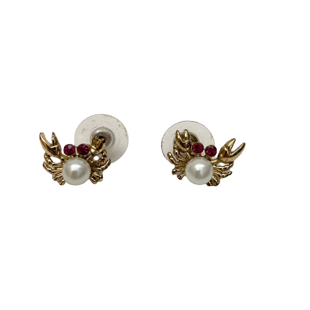 Betsey Johnson Gold Pearl Crab Earrings
